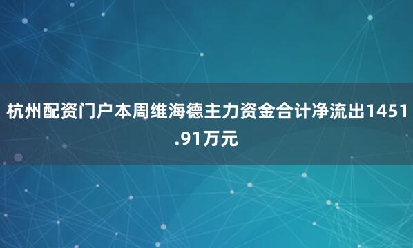 杭州配资门户本周维海德主力资金合计净流出1451.91万元
